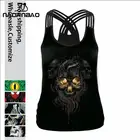 Женский жилет с черепом в стиле Харадзюку, черные футболки с 3D-принтом, Повседневная футболка, летние свободные майки без рукавов для фитнеса, 2022