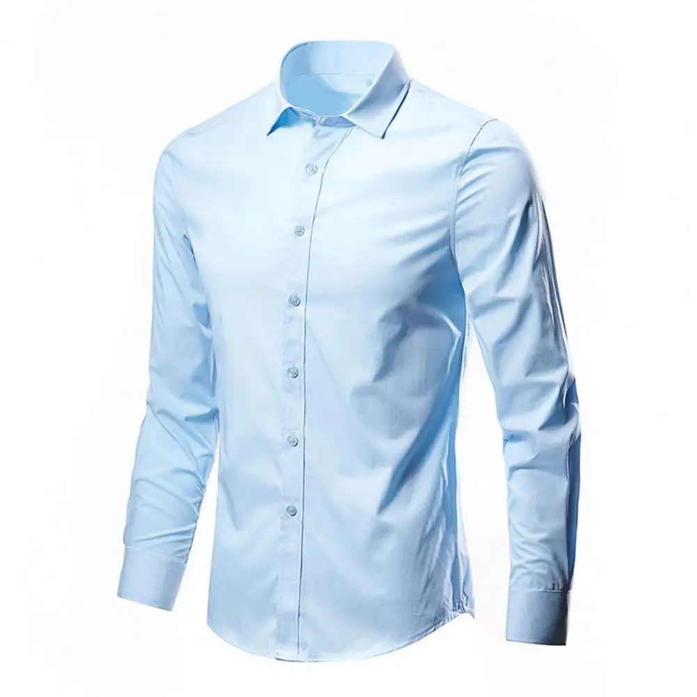 

Trendy Autumn Shirt Wash-and-wear Shirt Long Sleeve Pure Color Men Shirt Dress-up