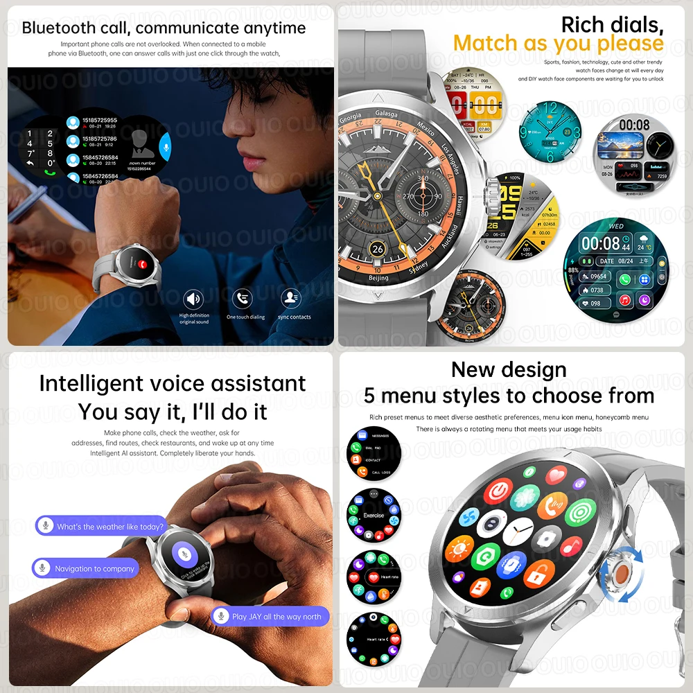 Для Xiaomi Новые Bluetooth-вызовы Смарт-часы Мужчины Huawei AMOLED HD Большой экран Сердечного