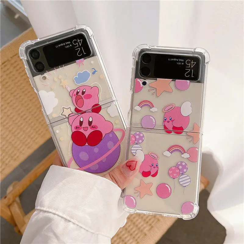 

Bandai Kirby Transparent Phone Case for Samsung Galaxy Z Flip 3 5G Cartoon Silicone Shockproof Foldable Back Soft Cover