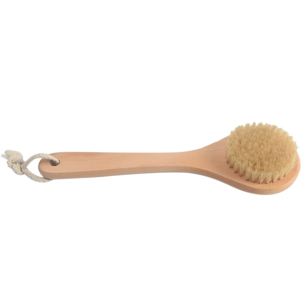 

Bath Brush Round Shape Natural Boar Bristle Wooden Brush Middle Long Handle Wooden Detox Body Brush Skin Brush