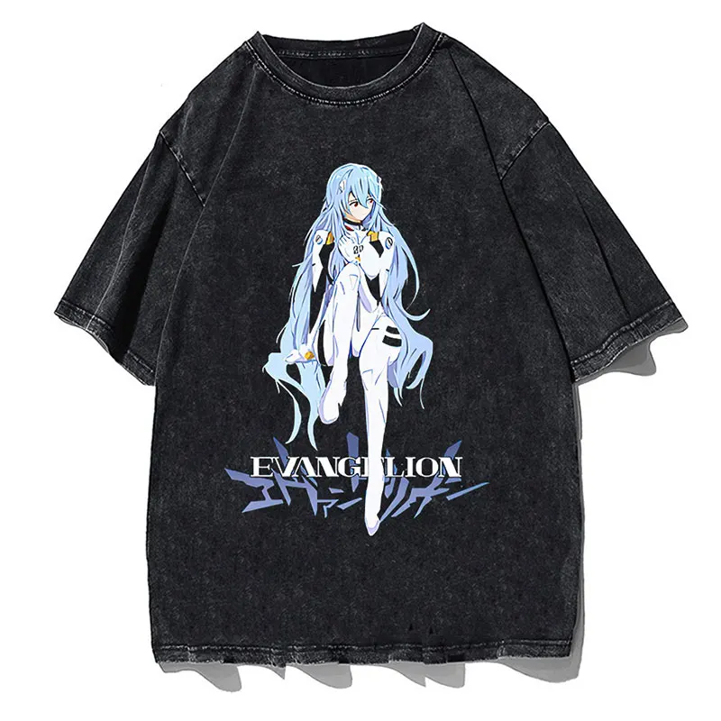 

Anime EVA Oversized T Shirts Casual Style Harajuku Print Washed Men's T-Shirt Summer Short Sleeve Streetwear Manga Tops Tees