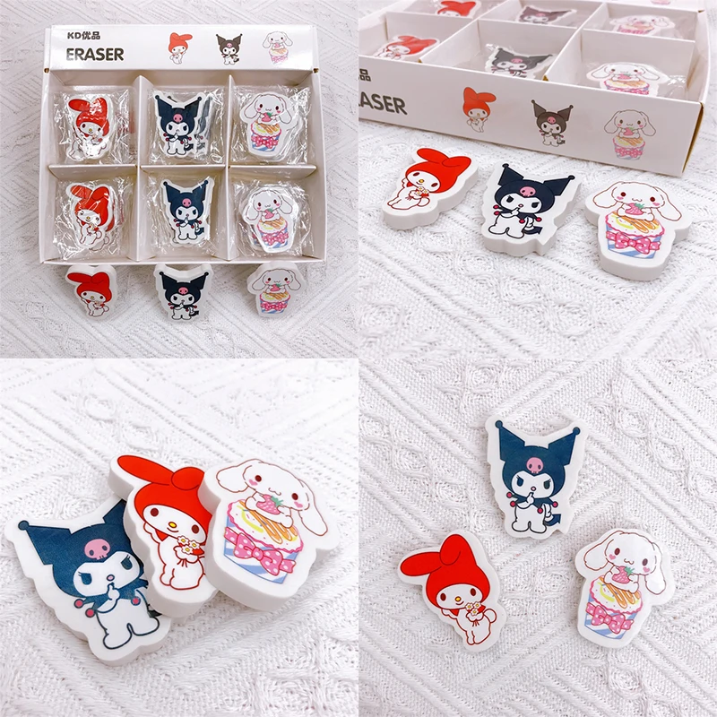 

10Pcs Kawaii Cartoon Eraser Kuromi Mymelody Cinnamorol Rubber Eraser Stationery gift for kids Student Learning Supplies