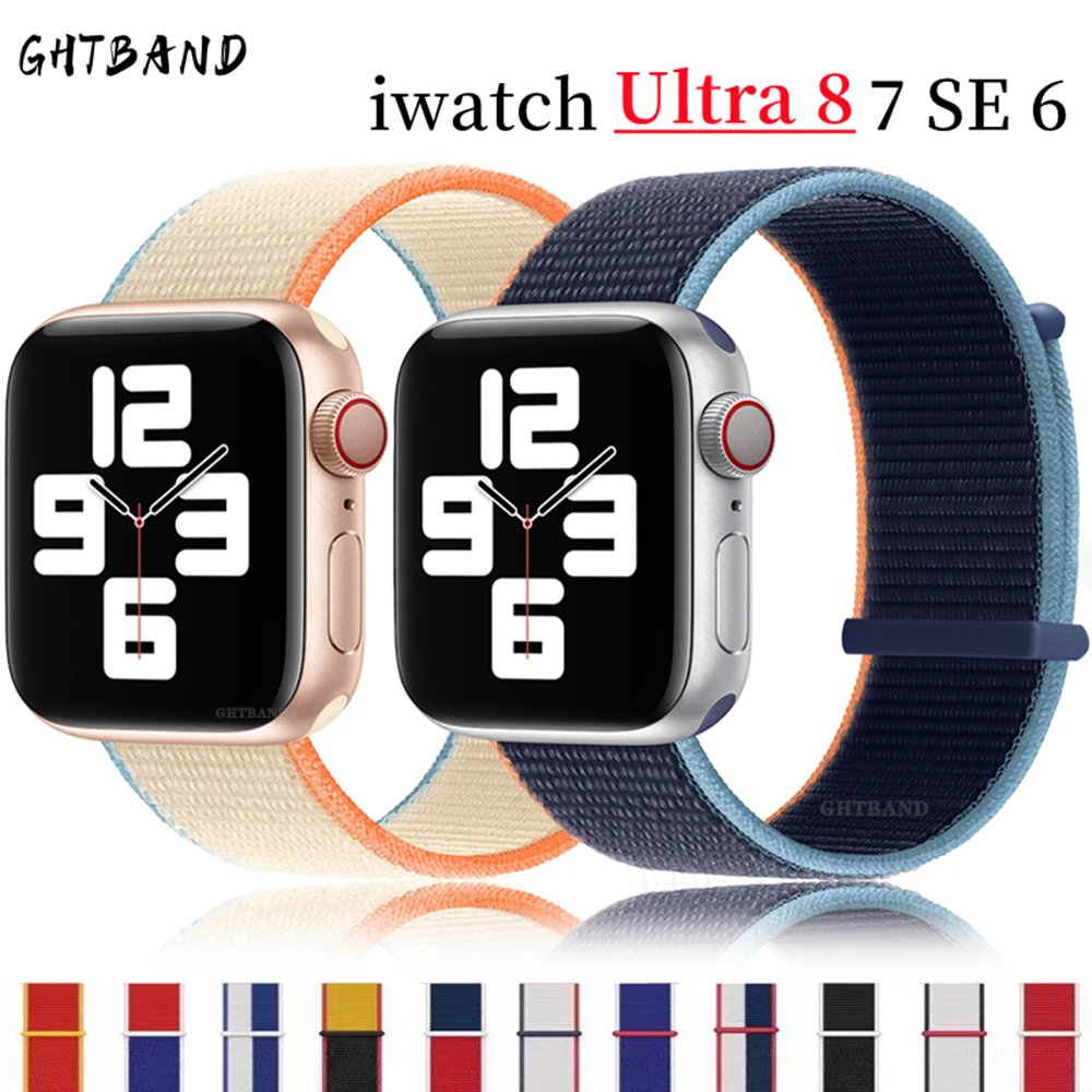 

Strap For Apple Watch Band 44mm 45mm 41mm 40mm 49mm 42mm 38mm 45 mm Nylon Bracelet Correa iwatch Series 7 se 6 5 3 Ultra 8 Band