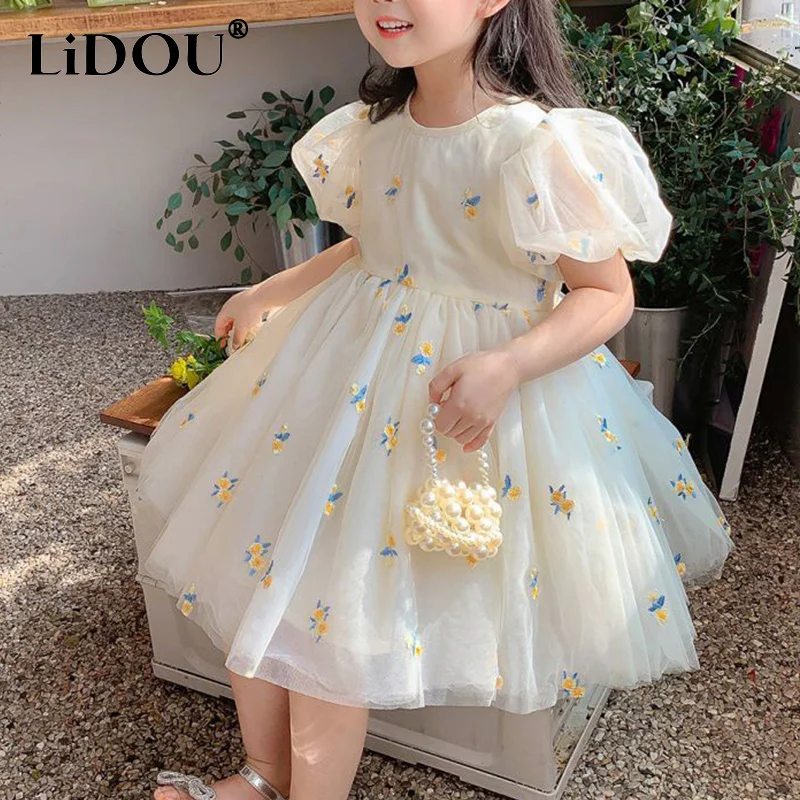 

2023 New Korean Fashion Summer Chic Dress Girls Solid Color Aesthetic Elegant Fashion Sweet Cute Kawaii Vintage Generous Robes