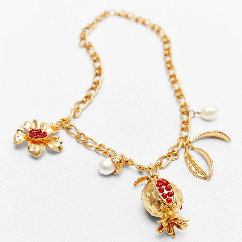 Лучшая модная цепочка с подвеской Цветок, Фрукты и Жемчуг для женщин, винтажная металлическая цепочка ювелирных изделий для вечеринок.