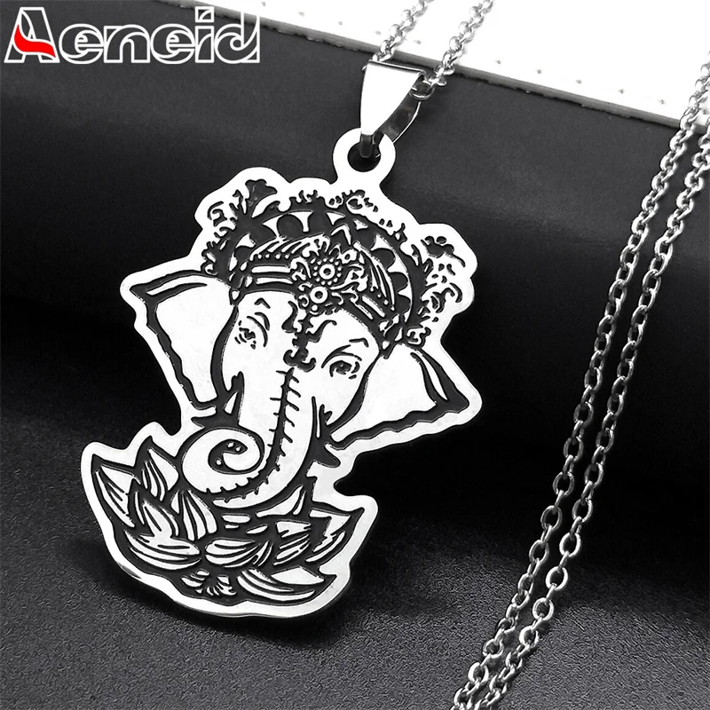 

Ganesha Hindu Elephant Necklace God of Fortune Pendant Stainless Steel Buddha Meditation Spirit Lord Necklaces Jewelry N7538S04