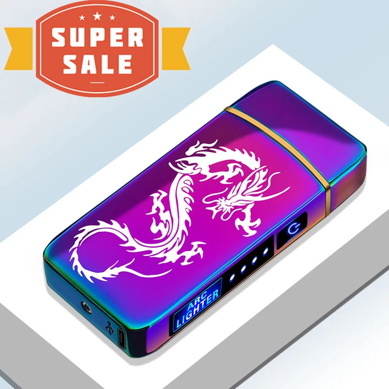 Новая ветрозащитная беспламенная зажигалка с двойной дугой светодиодный