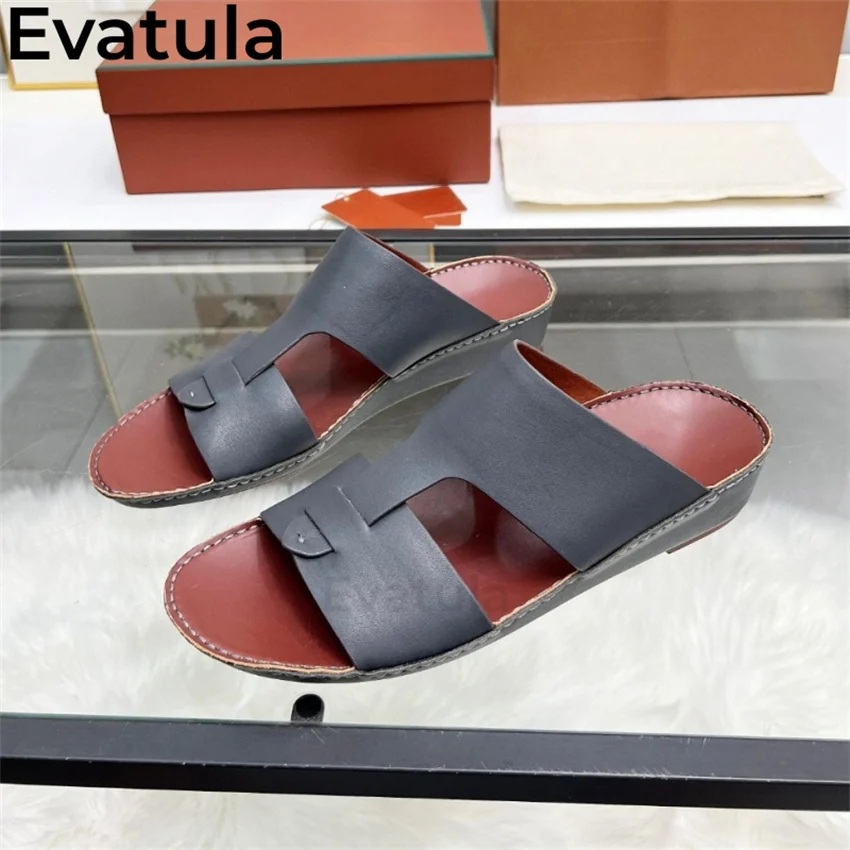 Мужские круглые тапочки на плоской подошве с открытым носком повседневные