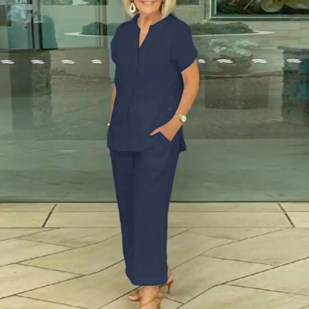 Женская блузка и брюки комплект из двух предметов с коротким рукавом на