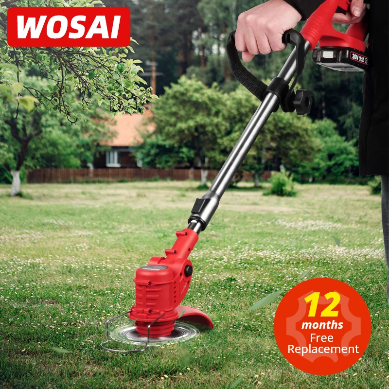 WOSAI 20V Electric Lawn Mower Adjustable Length Telescopic Cordless Grass Trimmer 45°/ 60° Angle Adjustment Pruning Garden Tools