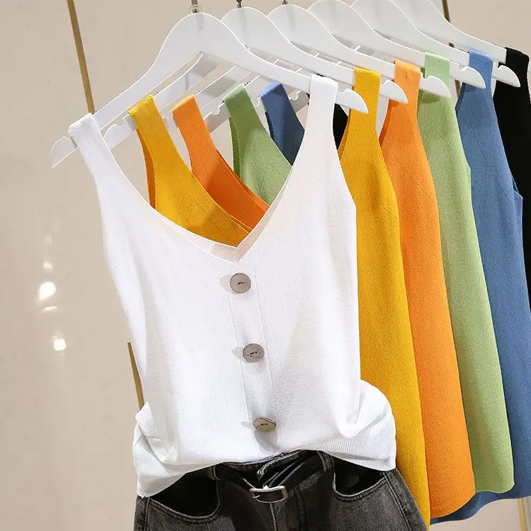 Топ женский из вискозы с V-образным вырезом маленький без рукавов Трикотажный