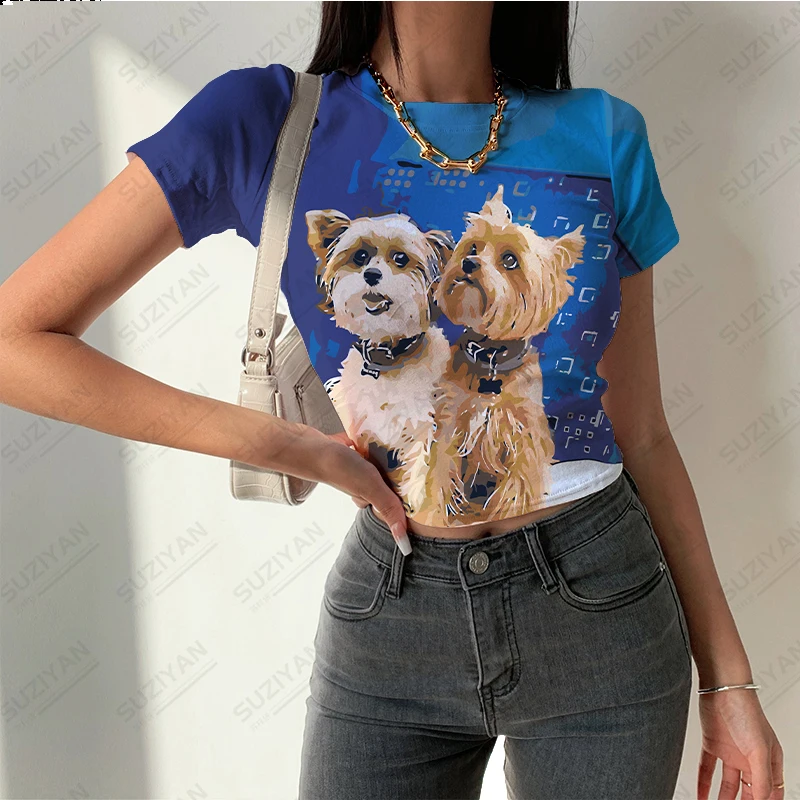 

2023 New 3D Printing Women's Harajuku Tight Ultra Short Fashion T-shirt Pattern Cute Cartoon European and American Top Women's