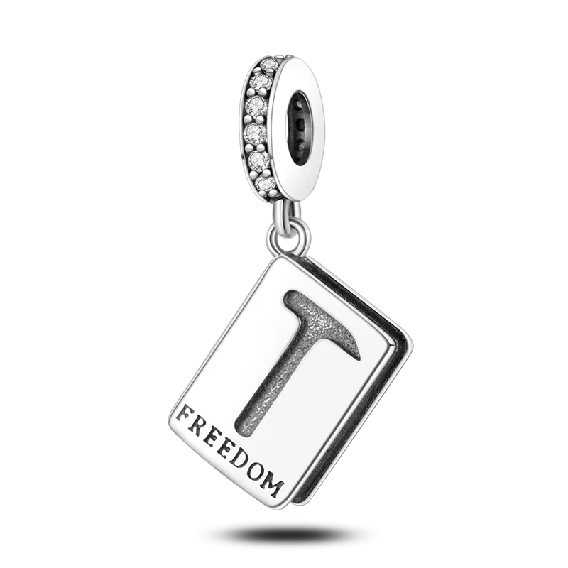

100% 925 Sterling Silver "T freedom" Book Pendant Chain for Women Snake Charms Bracelet DIY Jewelry KTC173
