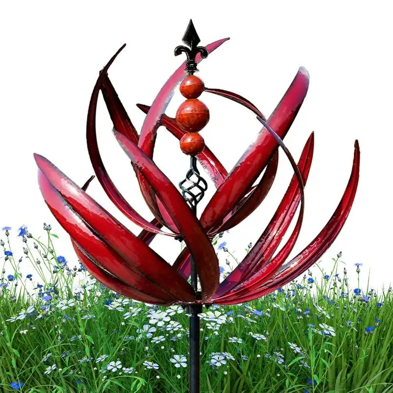 

Yard Spinners On Stakes 360 Degree Rotatable Metal UV Resistant Lotus Windmill Red Windmill For Sidewalks Lawns Ornament Outdoor