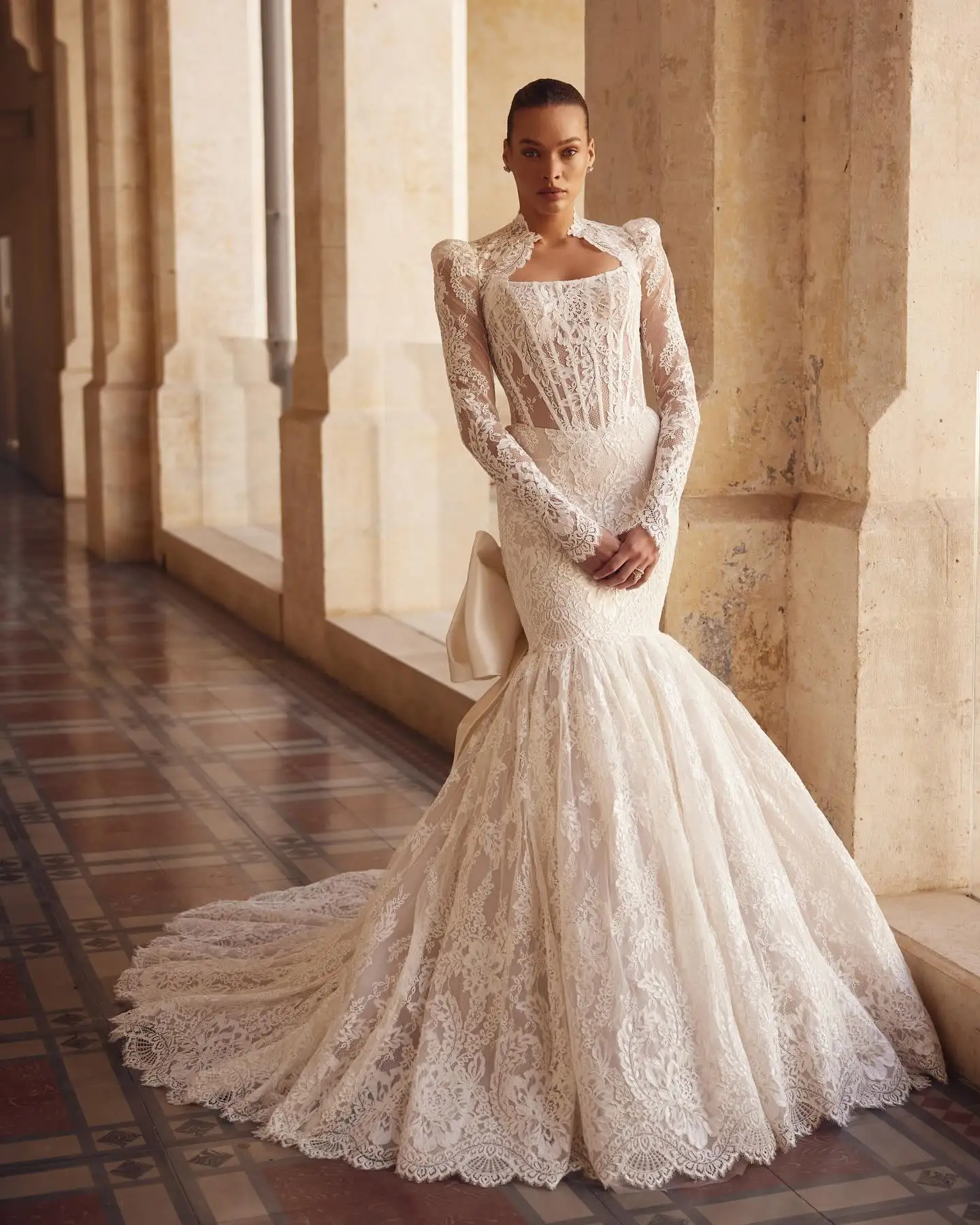 Vestido De Novia Manga Larga Cuello Alto Encaje Sereia 2 En 1 свадебное платье Novias Boda женское Casamento 2024 Mariage