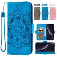 flower flip cover wallet mobile phone case with lanyard wrist p smart 2021 huawei y7a a7y y7s credit card slot cell phone case
