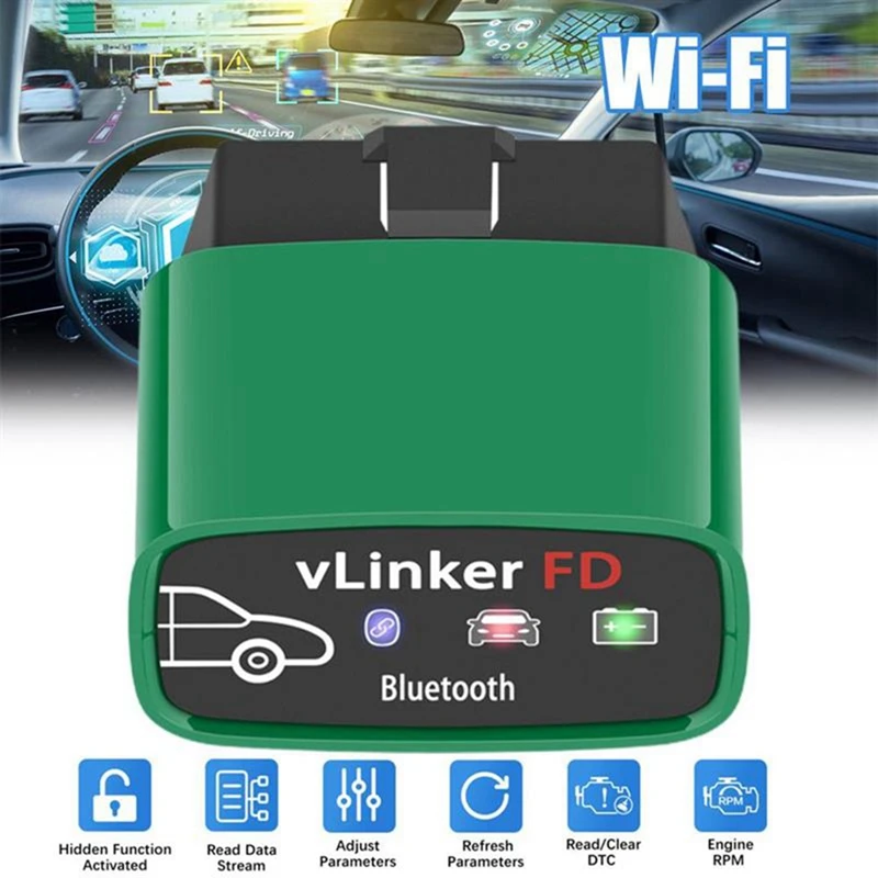 

ELM327/ELM329 vgaтевlinker FD + OBD2 V2.2 WIFI/Bluetooth двойной режим 4,0 Android/Forapple диагностический детектор неисправности автомобиля