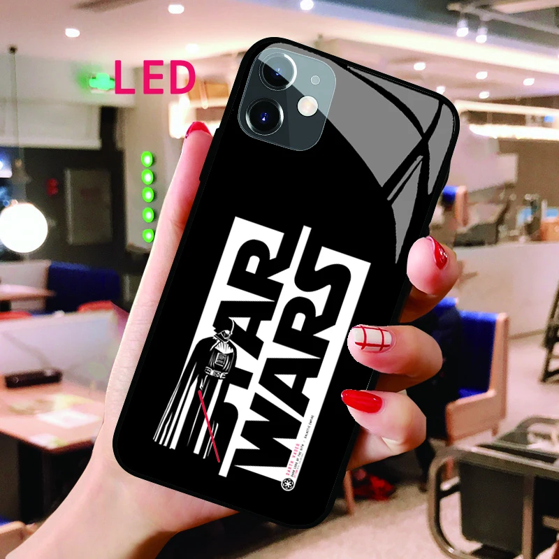 

Luminous Tempered Glass phone case For samsung note 20 21 22 FE Pro ultre plus star wars Luxury Fashion LED Backlight cool cover