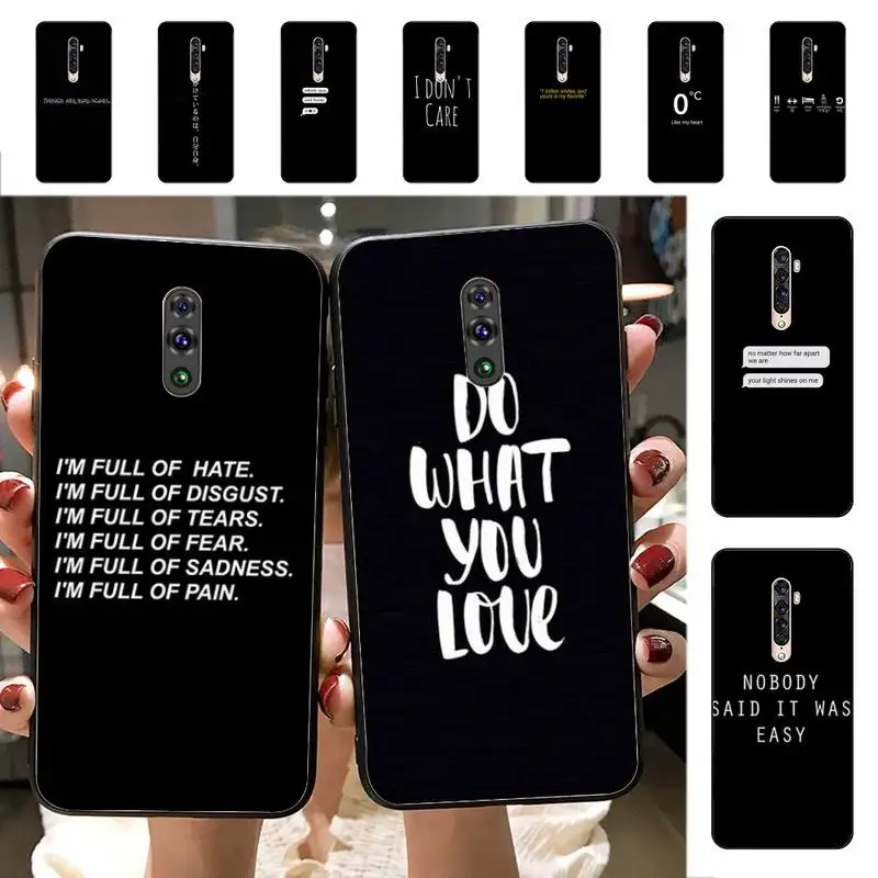 

Black Minimalist Text Quote Phone Case for Vivo Y91C Y11 17 19 17 67 81 Oppo A9 2020 Realme c3