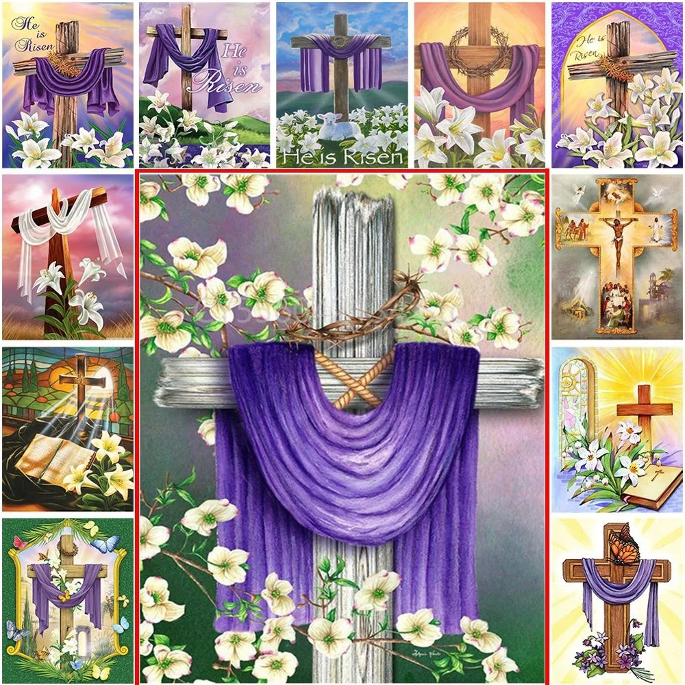 

Religion Jesus and Cross DIY 5D Diamond Painting Full Round Resin Mosaic Diamond Embroidery Picture Rhinestone Home Decor Gift