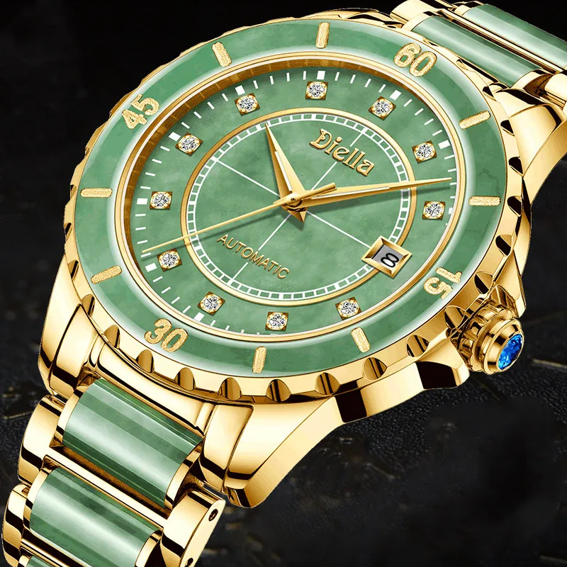 

Men Jade Automatic Mechanical Watches 100% Natural Emerald Japan Movement Sapphire Glass Men's Waterproof Wristwatches