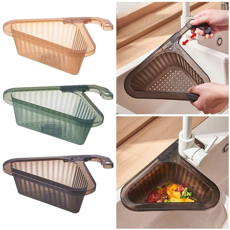 

Kitchen Sink Filter Basket, Corner Drain Strainer, Triangular Sink Storage, Multi-Functional Hanging Filtering, Draining Rack