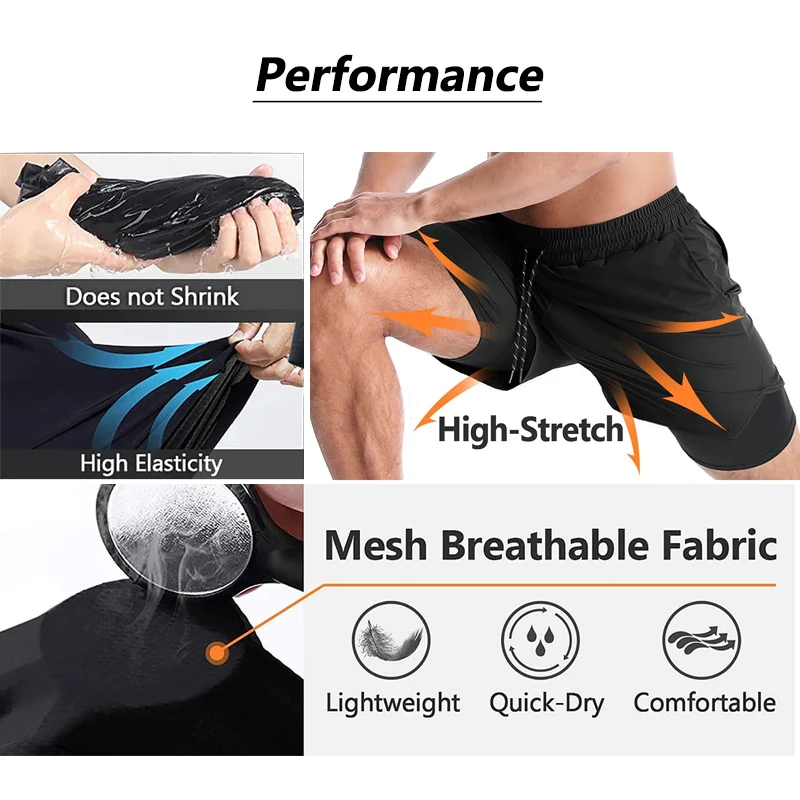 2-in-1 Performance Shorts for Men Anime Berserk Print Quick Dry Gym Shorts with Compression Liner Male Fitness Workout Jogging