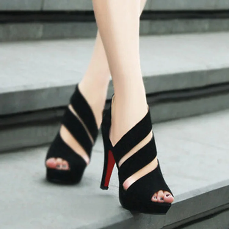 

Women Spring High Heels Office Zipper 10cm Hollow Out High Sandals Poop Toe Buckle Strap Fashion Party Wedding Shoes