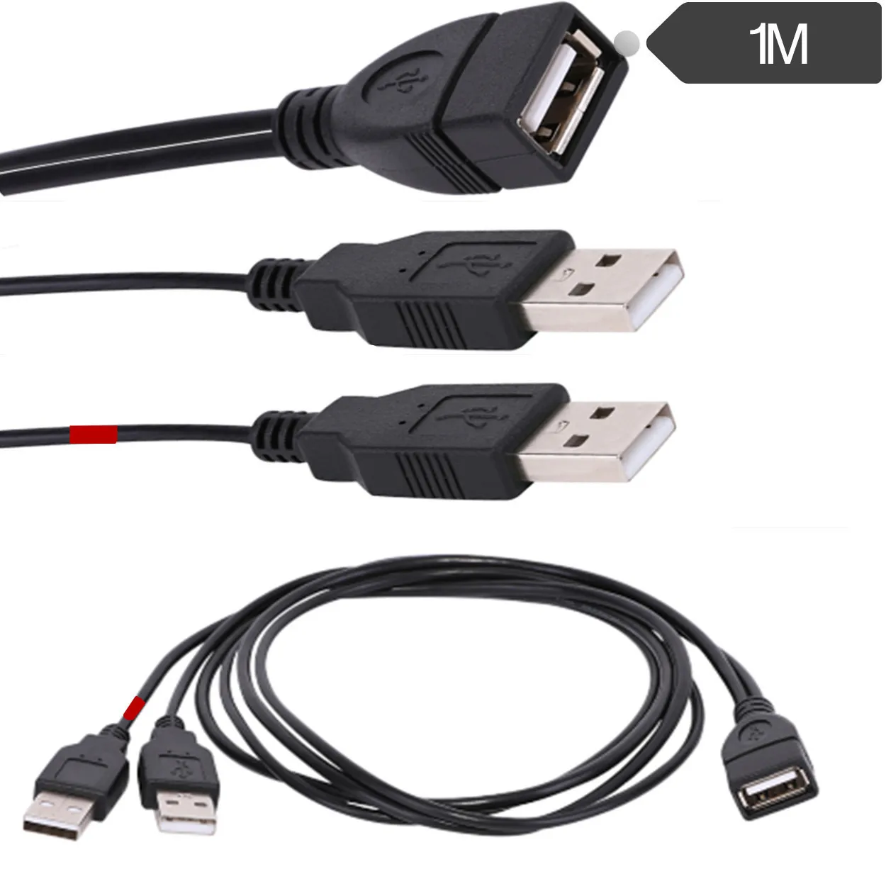 

USB 2.0 A Female plug to 2 dual USB A Male jack Y splitter Hub adapter Cable 0.25m/1m
