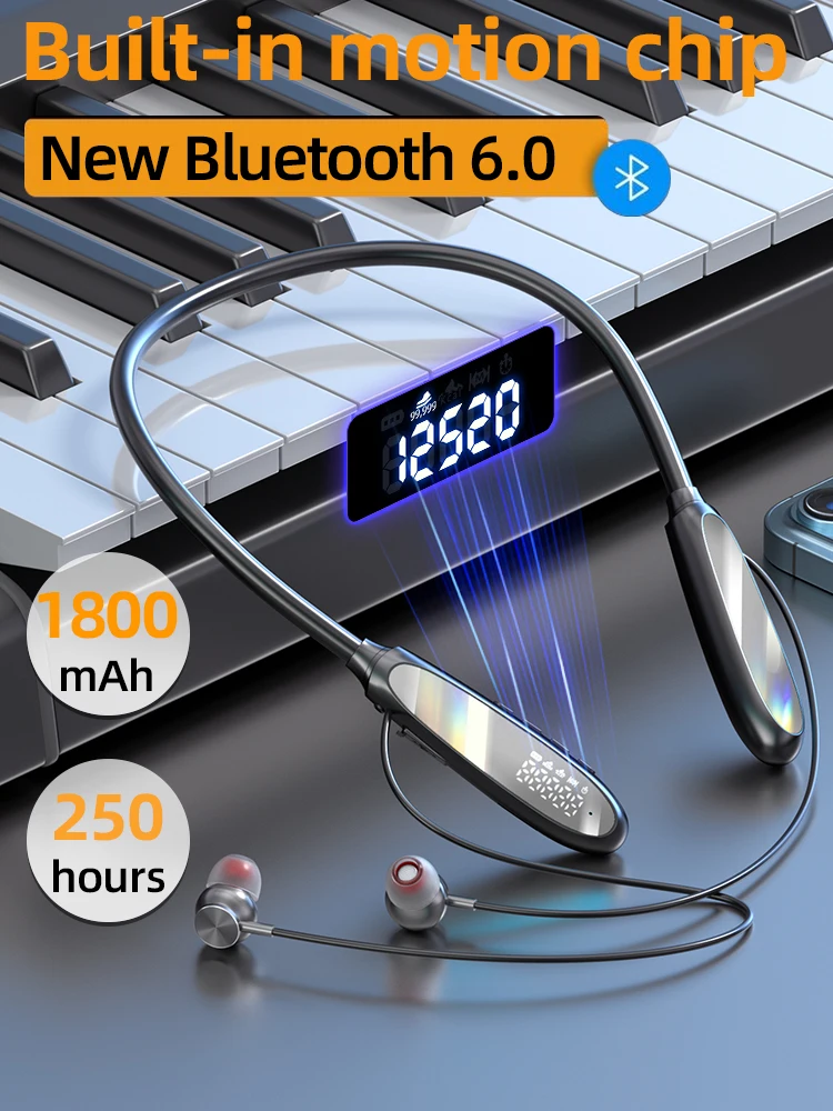 

Беспроводные наушники TWS с функцией воспроизведения 250 часов, спортивная водонепроницаемая гарнитура с шейным ободом Bluetooth 6,0 для iPhone, Xiaomi, Samsung
