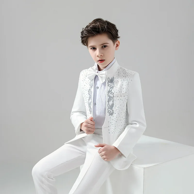 White Boys Suits Three Pieces Wedding Tuxedo Blazer+Vest+Pants for Wedding Hosting Party костюм для мальчика