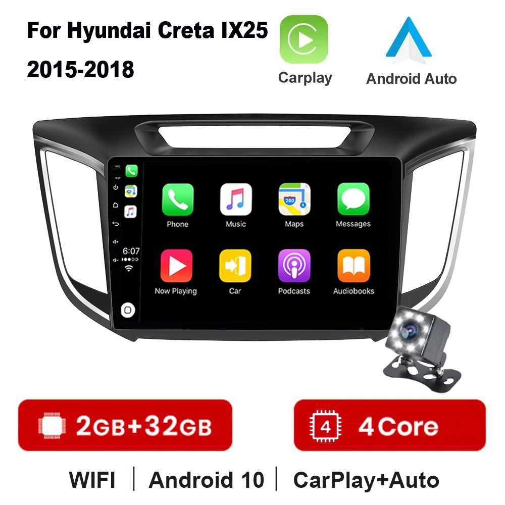

2 Din Android 10. car Radio multimedia player GPS Navigation For hyundai ix25 creta 2015-2018 2GB RAM 32GB ROM 2din Carplay