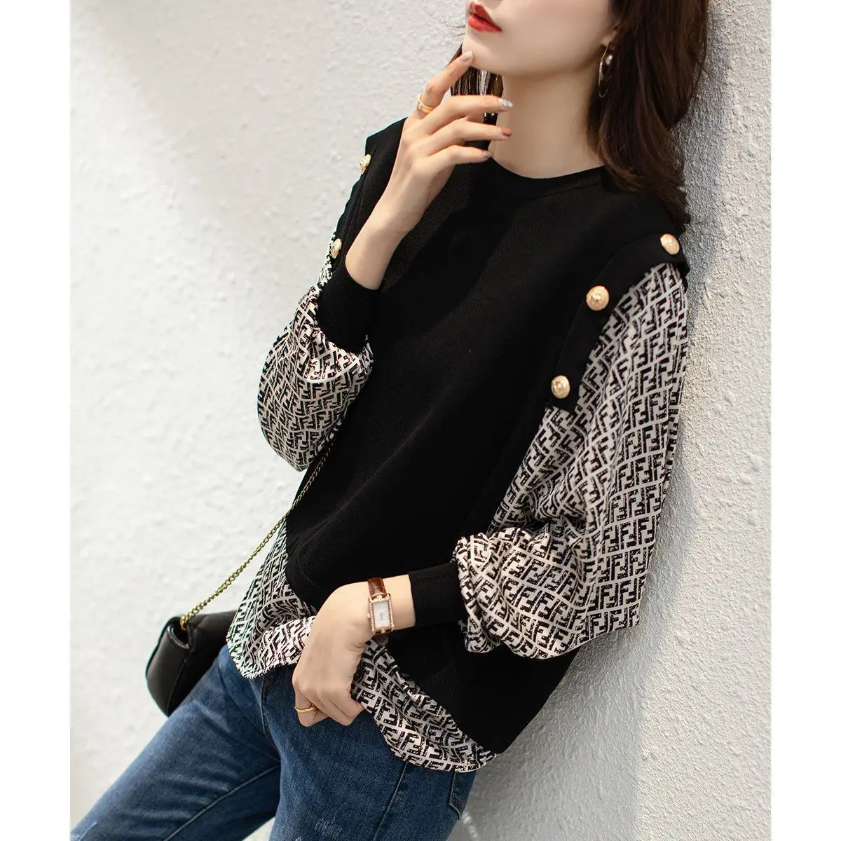 

Fake Two Pieces Top Women's 2023 Autumn New Slimming Youthful-Looking plus Size Outer Wear Long Sleeve Bottoming Shirt Fashion