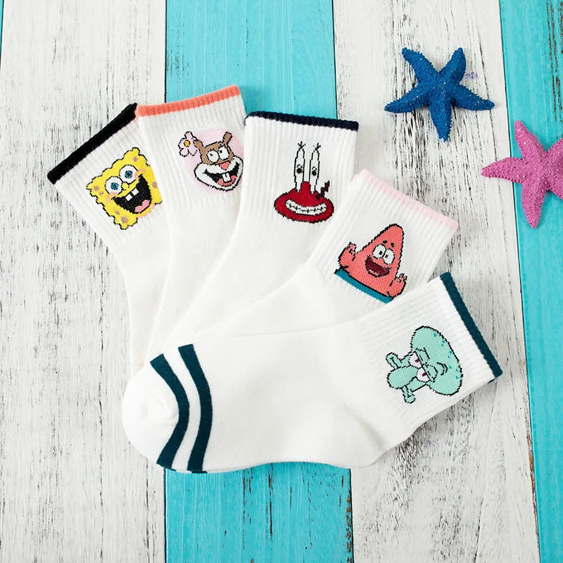 

A Pair Cartoon Spongebob Patrick Star Captain Eugene White Series Sports Stockings Cotton Socks Kawaii Anime Plush for Boys Gift