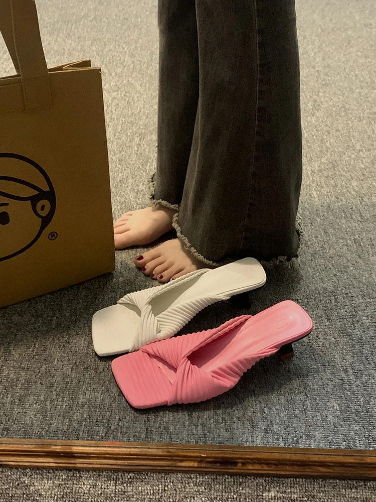 

Women's Shoe Slippers 2023 Summer New Fashion Retro Temperament Thin Heel Mid Heeled Shoes
