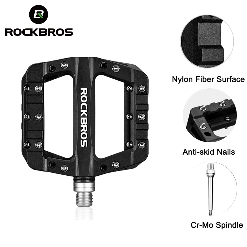 Фото Велосипедная педаль ROCKBROS, дорожные велосипедные педали, велосипедные Плоские Педали, нейлоновые, многоцветные, для горных велосипедов, спортивные сверхлегкие аксессуары, 355 г №1