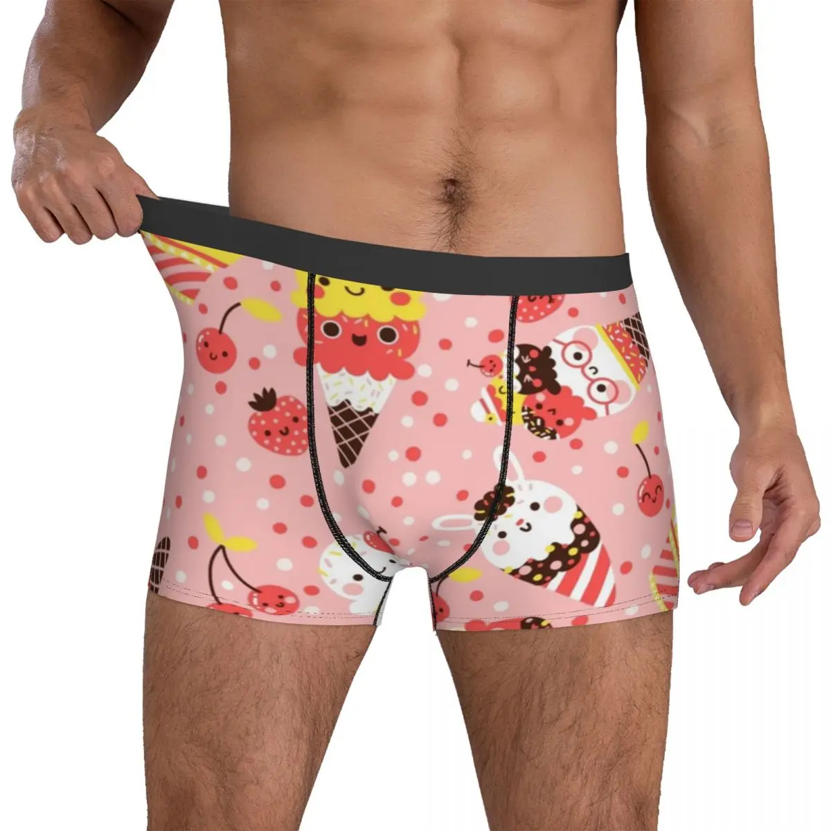 

Cute Ice Cream Underwear Cartoon Pattern Sublimation Trunk Trenky Men's Underpants Comfortable Boxer Brief Birthday Gift