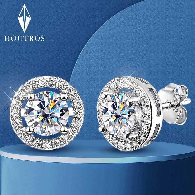 

Houtros 5mm/6.5mm D Color Moissanite Stud Earrings for Women Men 925 Sterling Silver Sparkling Diamond Earrings Fine Jewelry GRA