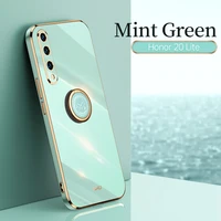 luxury plating square ring holder silicone phone case on for huawei honor 20 lite phone case stand back cover
