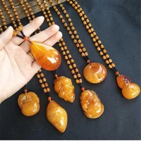 vintage bohemian ethnic style beeswax amber pendant beaded women chain necklace