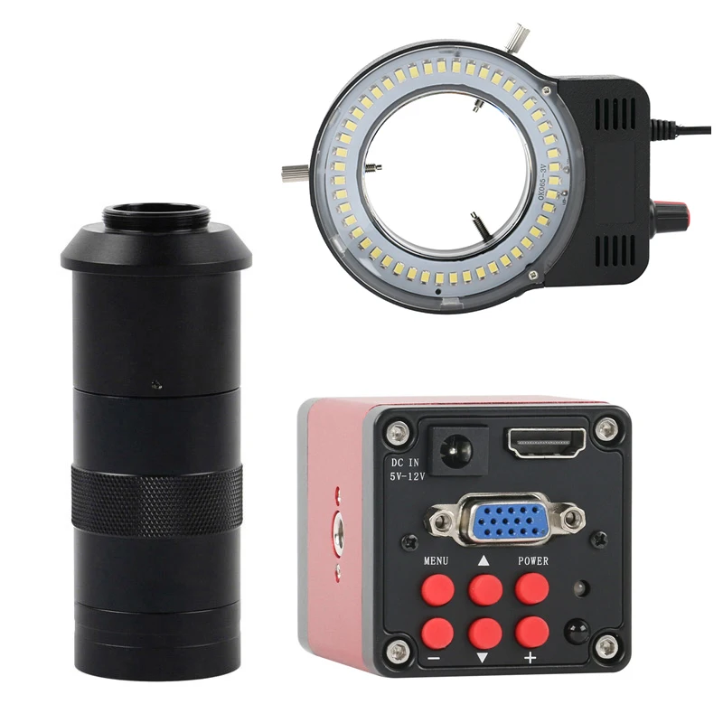 

14MP 1080P Industry Video HDMI VGA Microscope Camera 100X C-Mount Lens 48 LED SMD USB Adjustable Ring Light Illuminator Lamp