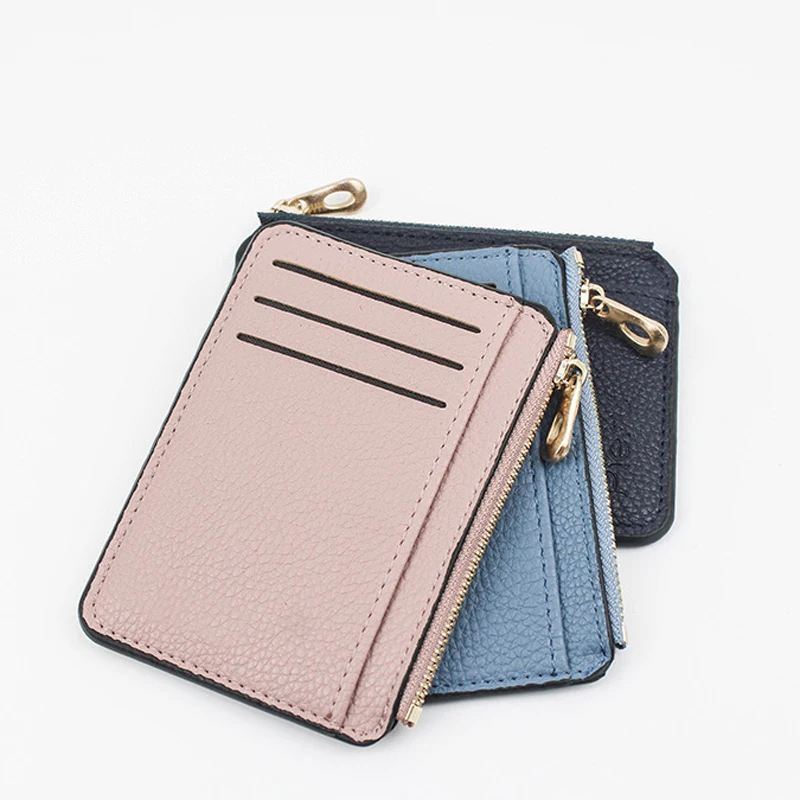 

PU Leather Wallet Card Holder Card Case Credit Card Organizer Wallet Purse Zipper Ultra-thin Mini Bank Cards Holder Card Cover