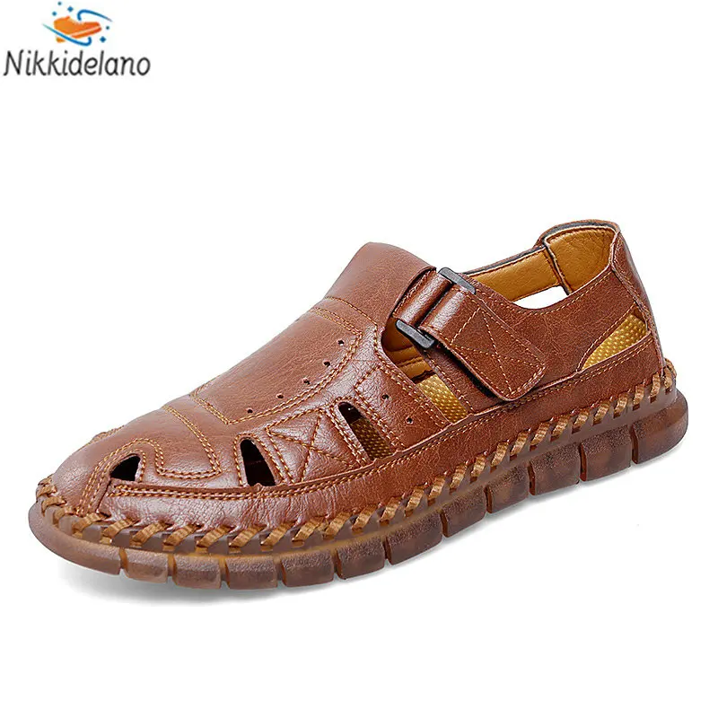 

New Men's Sandals Soft Genuine Leather Sandals Shoes Men Large Size Outdoor Summer Shoes Comfort Beach Sandals Roman Men Shoes