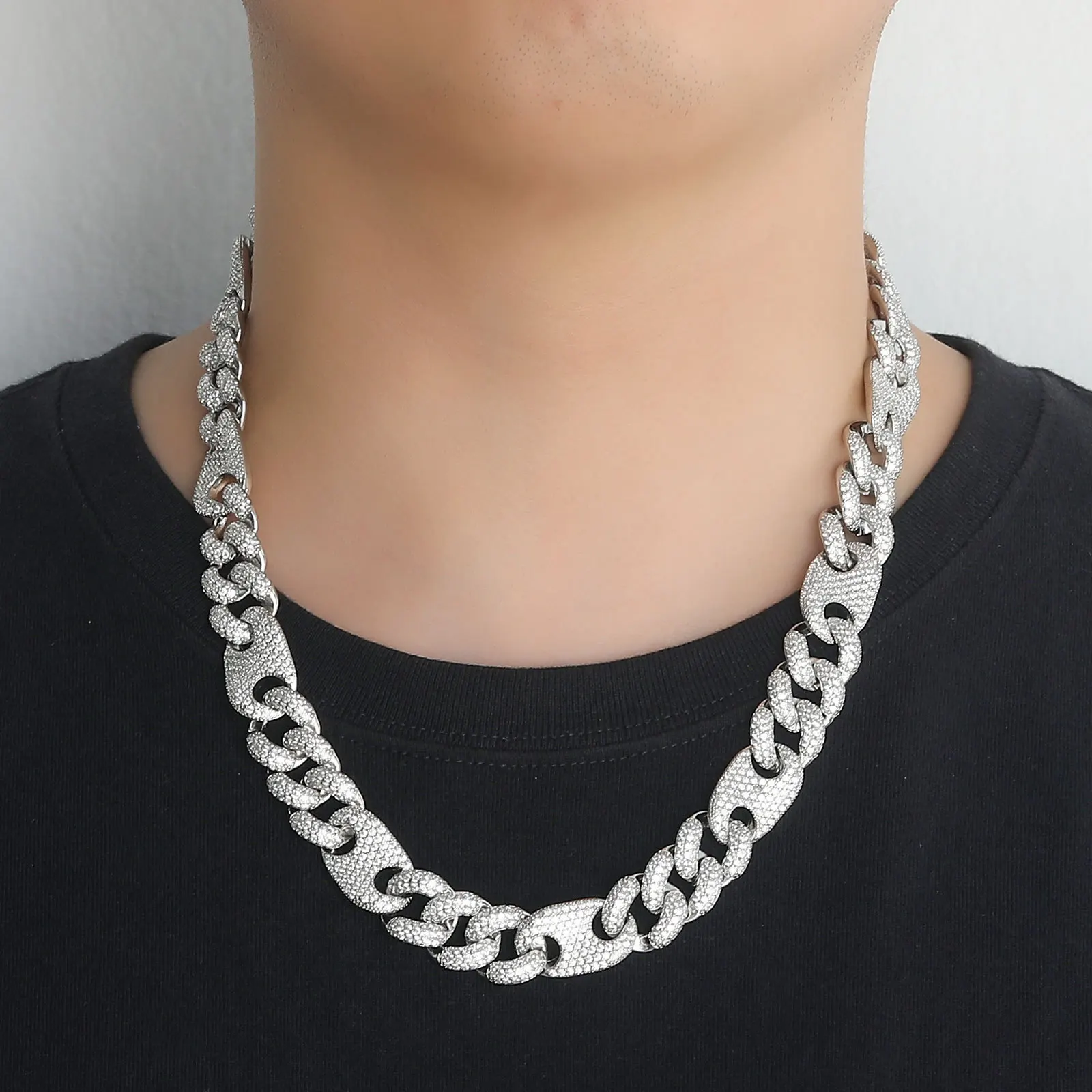 Хип-хоп 15 мм кубинская цепочка-колье со льдом ожерелье из белого золота с