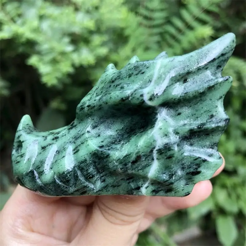 

Natural High Quality Ruby In Zoisite Dragon Skulls Head Statue Carved Crystal Skulls Figurine For Decoration Gift Collection