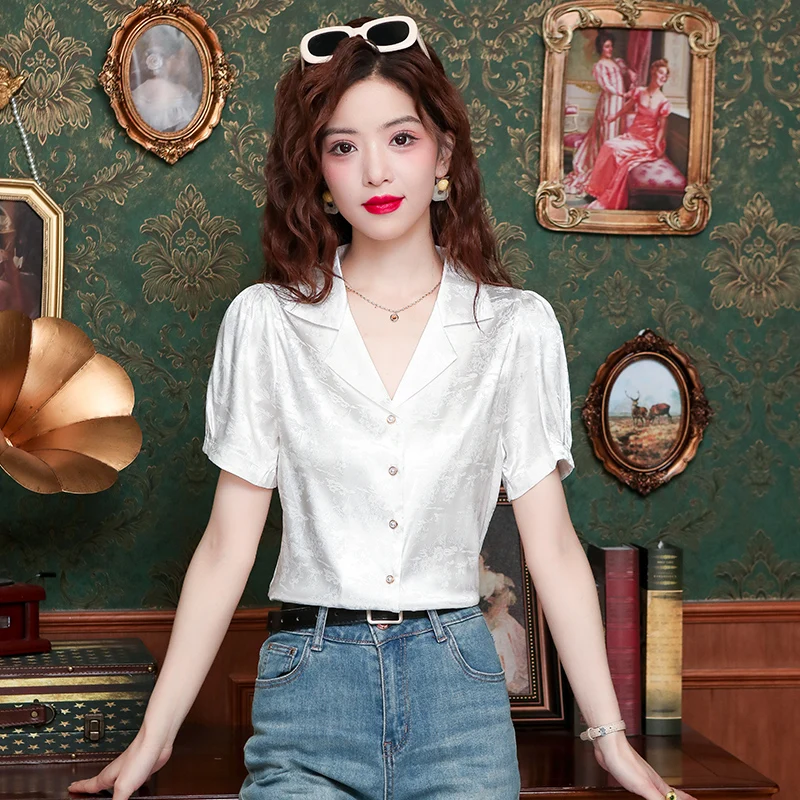 Летняя новая женская рубашка с коротким рукавом и английским воротником