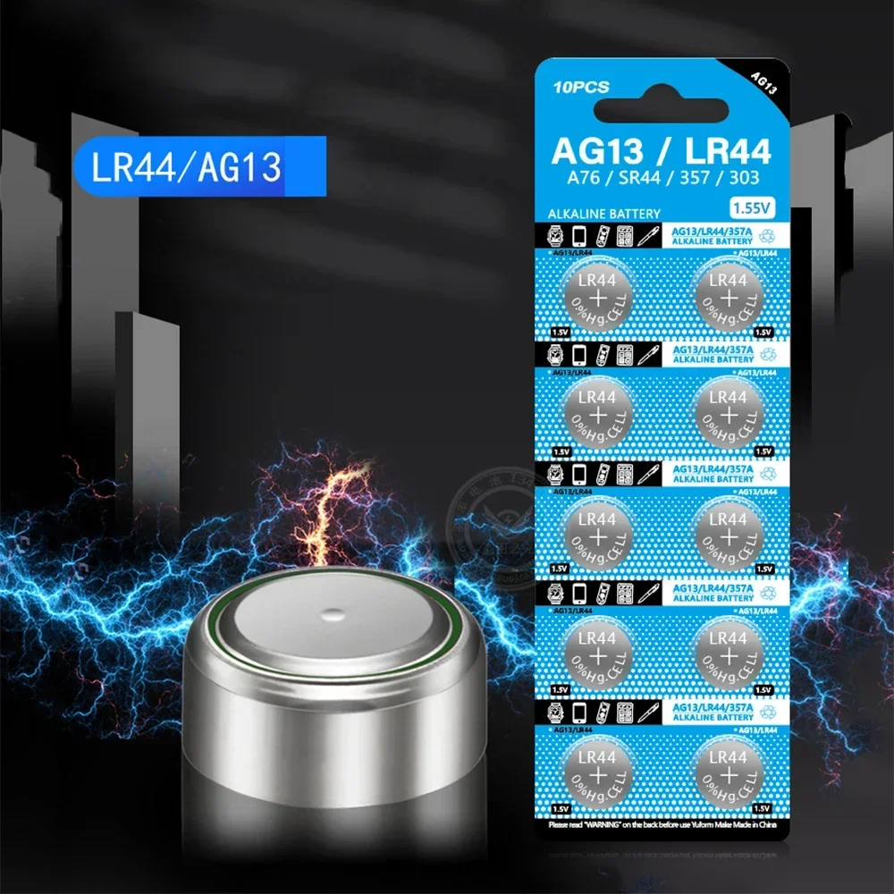 Щелочная кнопочная батарейка AG13 LR44 1.5V 10-100 шт. L1154 SR44, замена для брелоков, термометров, материнских плат компьютеров (art.: 3920dbd010efb) - 3920dbd010efb