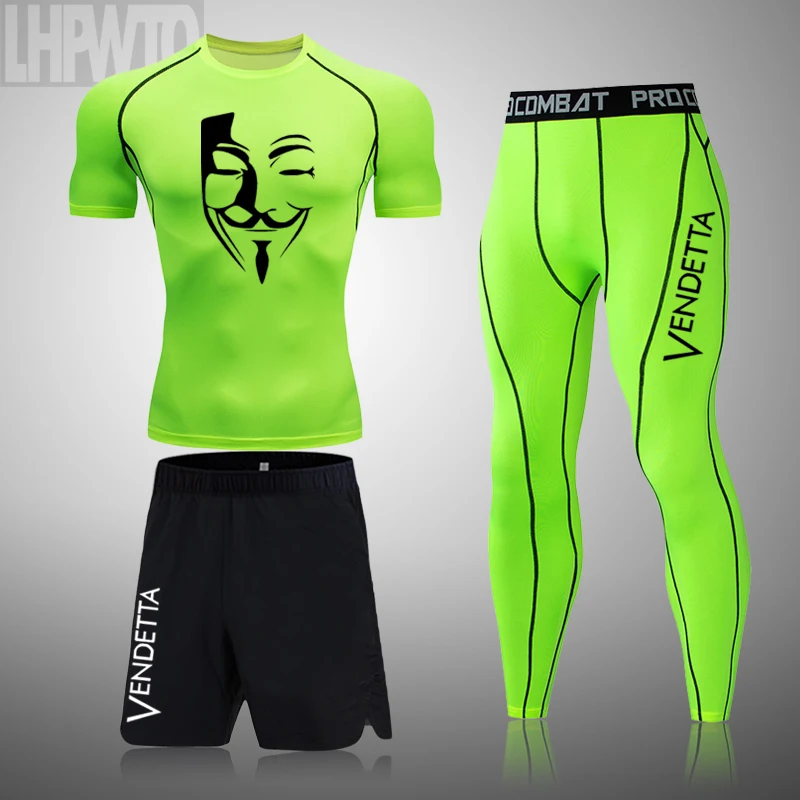 

Workout Jogging Sports Set Running Rashguard Tracksuit For Men's V mask Compression Sportswear Suits Gym Tights Training Clothes