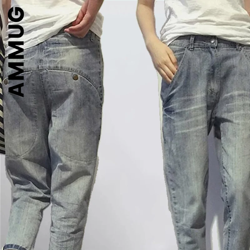 

Ammug Spring Summer Korean Style Women's Jeans Loose Office Ladies Streetwear Light Blue Elastic Bleach Scratch Denim Pants